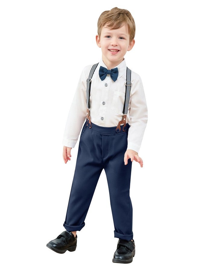 nilikastta Navy Blue Boys Wedding Guest Outfit Suspenders and Bow Tie Set Suit for Kids for Family and Friends Party 5-6 Years - Image 2